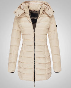 Ella | Damen Lange Kapuzen Winter Daunenjacke in Khaki