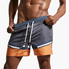 Gestreifte Badeshorts - Herren Schwimmshorts mit Kordelzug in Orange