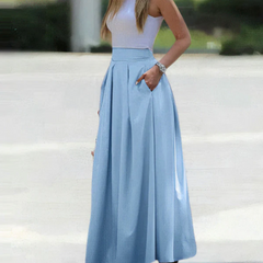 Sadira – Eleganter, Plissierter, Lockerer Rock in Blau