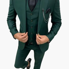 Slim Fit Anzug Set - Herrenanzug 3-teilig für Abendmode in Dunkelgrün