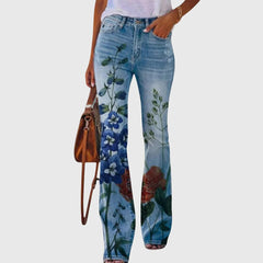 Nicole | Damen Blumen Bedruckte Enge Jeans in Rote Blume 2