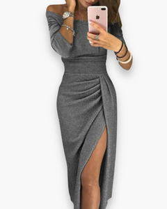 Damen Elegantes Glitzer Kleid | Maxi Abendkleid in Grau