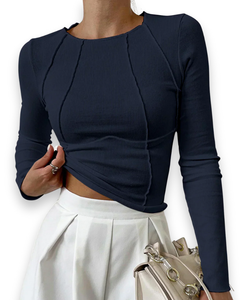 Damen Elegantes Langarm Oberteil | Schickes Stil in Marine Blau