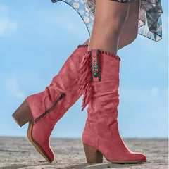 Boho Western Cowboystiefel für Damen | Wadenlang in Rosa