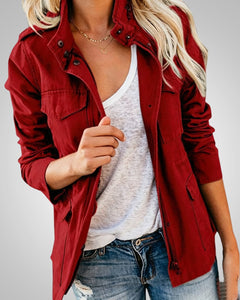 Adeline | Damen Lässiger Herbstjacke mit Taschen in Rot