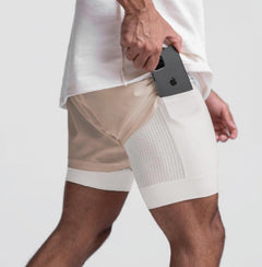 Mauro | Bequeme Trainingsshorts in Khaki-Weiß