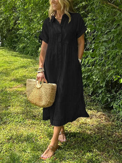 Helga | Komfortables Maxi-Hemdkleid mit weichem Griff in Schwarz