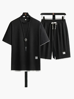 Herren-Freizeitset mit Kurzarmhemd und Shorts in Schwarz