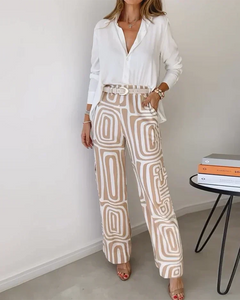 Yasmin - Langes Set - Eleganter Druck in Beige