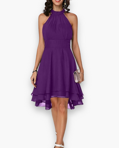 Damen Elegantes Rüschendes Kleid | Midi Festliches Kleid in Lila