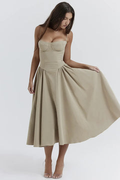 Cheri - rückenfreies Midi-Sling-Kleid für Damen in Beige