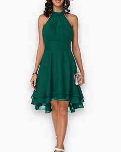 Damen Elegantes Rüschendes Kleid | Midi Festliches Kleid in Grün