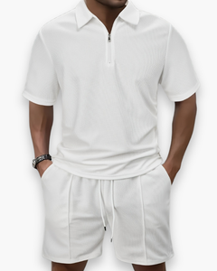 Herren Freizeit Set mit Zipper Polo | Leichtes Sommer Outfit in Weiß
