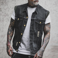 Weste Herren Vintage Stil | Ärmellose Freizeitweste Mit Taschen in Schwarz