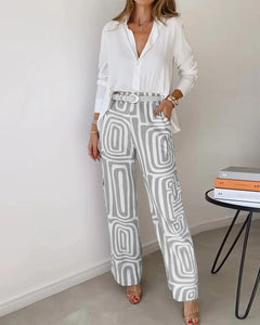 Yasmin - Langes Set - Eleganter Druck in Grau
