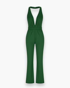 Damen Stilvoll Tief Schnitt Jumpsuit | Elegante in Grün