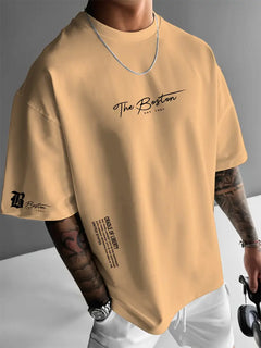 Ralph - Lässiges lockeres Kurzarm-T-Shirt für Herren mit Buchstabendruck in Hellorange