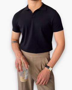 Herren Klassisches Polo Shirt | V-Kragen Poloshirt in Schwarz