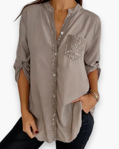 Damen Glitzer Pailletten Top | Festlich Elegant in Khaki