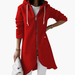 Langer Hoodie mit Reißverschluss für Damen in Rot