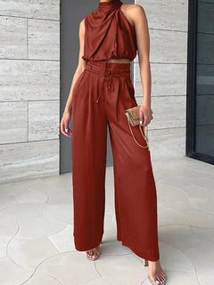 Donna - Modeanzug mit Oberteil und weite Hose in Rot