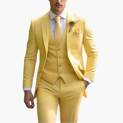Dreiteiliger Herrenanzug mit maßgeschneidertem Blazer mit langen Ärmeln in Gelb
