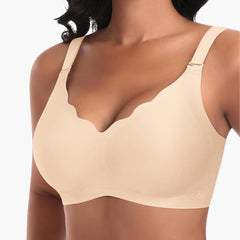 Nahtloser Damen BH ohne Bügel mit verstellbaren Trägern in Beige-vordere Welle
