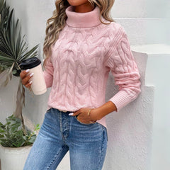 Valerie | Warmer Damen-Rollkragenpullover aus Strick in Rosa