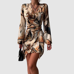 Cicely - Wickelkleid für Damen mit abstraktem Print in Braun