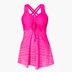 Tankini-Set mit Shorts - Damen Zweiteiler für den Sommer in Fuchsia rosa