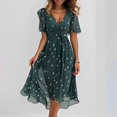 Valerie - V-Ausschnitt-Chiffonkleid für Damen in Grün