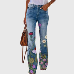 Nicole | Damen Blumen Bedruckte Enge Jeans in Gelbe Blume