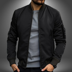 Herren Stehkragen Sommer Bomberjacke in Schwarz