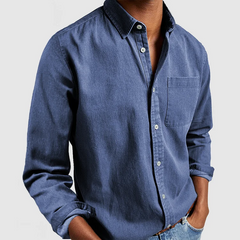 Bryan - Bequemes Langarm-Hemd mit Revers in Blau