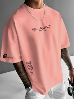Ralph - Lässiges lockeres Kurzarm-T-Shirt für Herren mit Buchstabendruck in Rosa