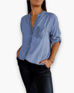 Damen Glamour Pailletten Top | Festliche Oberteile in Blau