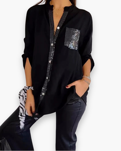 Damen Glamour Pailletten Top | Festliche Oberteile in Schwarz