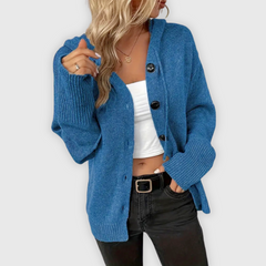Susy | Eleganter Langarm-Hoodie mit Knopfdetails in Blau