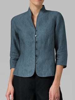 Zoya - Hochwertige Damen Bluse mit Stehkragen in Dunkel Blau