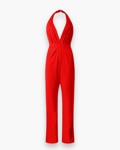 Damen Stilvoll Tief Schnitt Jumpsuit | Elegante in Rot