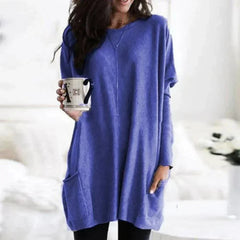Meredith - Lässiger Langarm-Longpullover in Blau