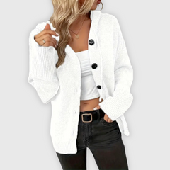 Susy | Eleganter Langarm-Hoodie mit Knopfdetails in Weiß