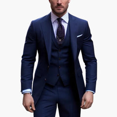 Dreiteiliger Herrenanzug mit maßgeschneidertem Blazer mit langen Ärmeln in Blau
