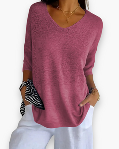 Damen Bequemes V-Ausschnitt Top | Vielseitig und Stilvoll in Rosa