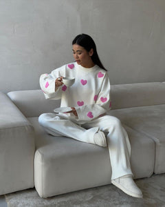 Love to the Moon™ | Bequemer Pullover in Weiß Rosa