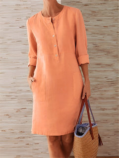 Blaire - Elegantes und lockeres Leinenkleid für Damen in Orange
