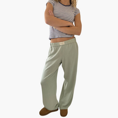 Damen Loungehose mit elastischem Bund und weitem Bein in Grün