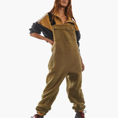Alina | Verstellbarer Fleece-Overall aus Cordstoff in Khaki