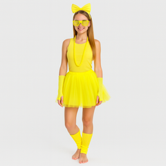 80er Jahre Damen Kostümset – Retro 6-teiliges Outfit für Party & Halloween in Gelb