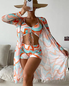 Leyla® | Gemusterter 3-teiliger Badeanzug in Orange